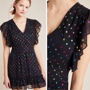 Ali & Jay Black Night Fever Mini Dress with Metallic Rainbow Dots